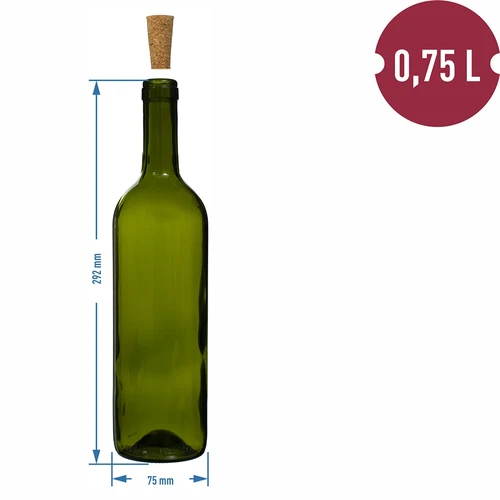 Olivová láhev na víno 0,75 L - balení 8 ks - 6