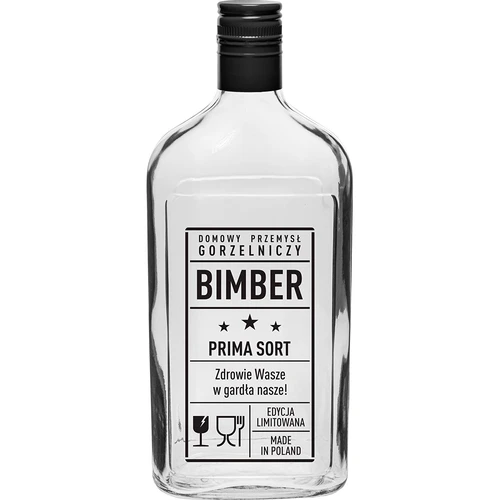 Láhev – ploskačka 500 ml se šroubovacím uzávěrem, potisk „Bimber PRL“, 1 ks.