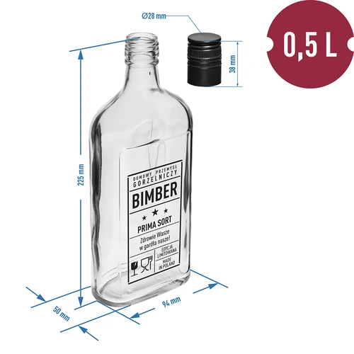 Láhev – ploskačka 500 ml se šroubovacím uzávěrem, potisk „Bimber PRL“, 1 ks. - 5