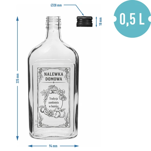 Láhev – placatka 500 ml se šroubovacím uzávěrem, potisk „Domácí likér“, 1 ks - 4