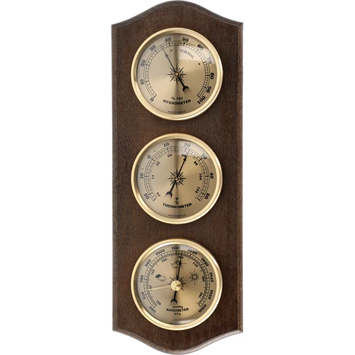 Retro meteorologická stanice - barva wenge se zlatými ciferníky
