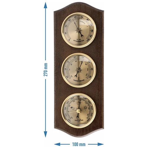 Retro meteorologická stanice - barva wenge se zlatými ciferníky - 5