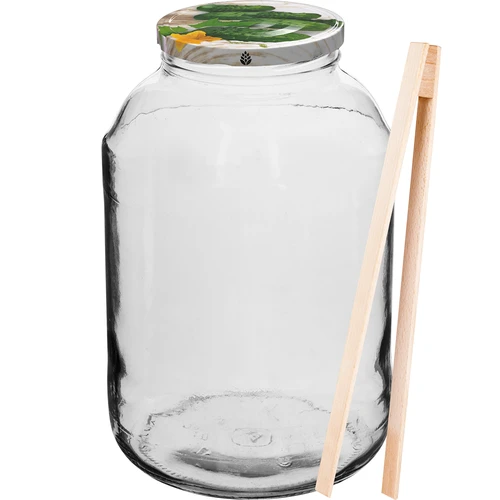 Sklenice 4 L, barevné víčko + vidlička nebo kleště