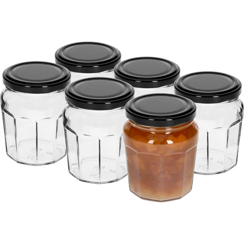 Sklenice Konfitura 230ml s černým víčkem fi63/4 - 6ks - 2