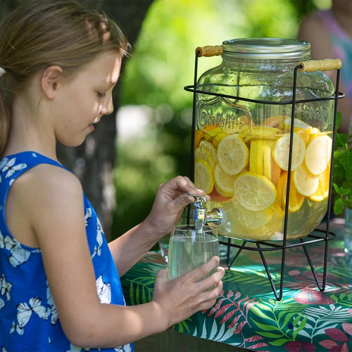 Sklenice Limonáda 8 L - s kohoutkem, na kovovém stojanu s držadly - 8
