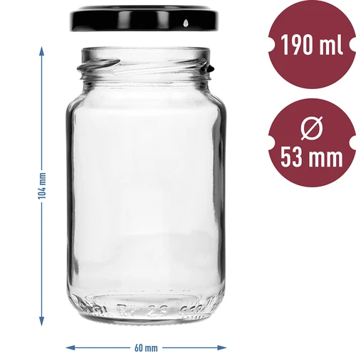 Sklenice TO 190ml s barevným víčkem fi 53 - 8 ks - 8