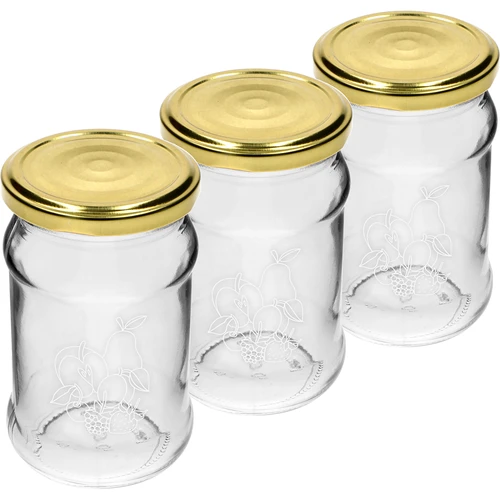 Sklenice TO 300ml s potiskem - mix ovoce a víčko fi66/4 - 3 ks - 2