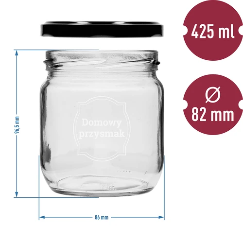 Sklenice TO 425ml s potiskem „Domácí pochoutka” a černým víčkem fi 82 - 3ks. - 6