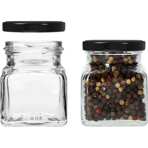 Sklenice twist off 120ml - Čtyři rohy fi 53 s černým víčkem, 6ks - 4