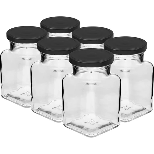 Sklenice twist off 150ml Čtyři rohy fi 53 s černým víčkem, 6 ks.