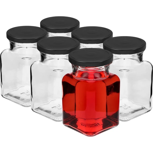 Sklenice twist off 150ml Čtyři rohy fi 53 s černým víčkem, 6 ks. - 2