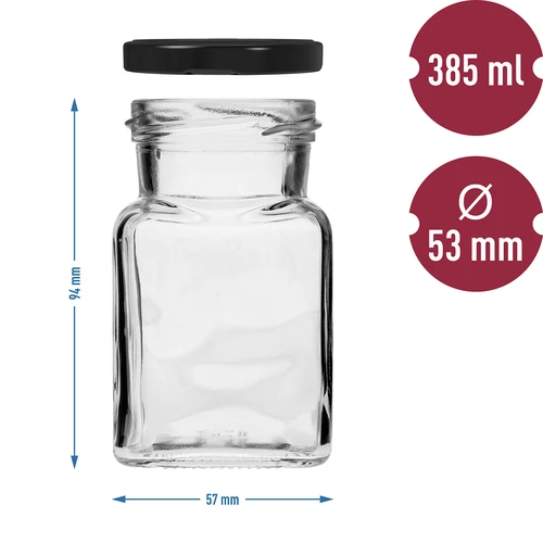 Sklenice twist off 150ml Čtyři rohy fi 53 s černým víčkem, 6 ks. - 6