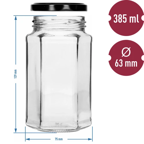 Sklenice twist off 385ml s černým víčkem fi 63, 6 ks. - 7