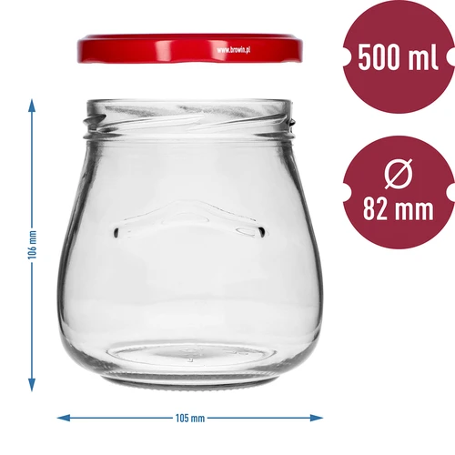 Sklenice twist-off 500ml "Obrácená Amfora" s bordovým víčkem fi 82/6, 6 kusů - 9