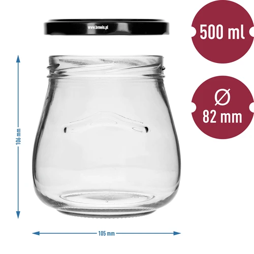 Sklenice twist-off 500ml "Obrácená Amfora" s černým víčkem fi 82/6, 6 kusů - 9