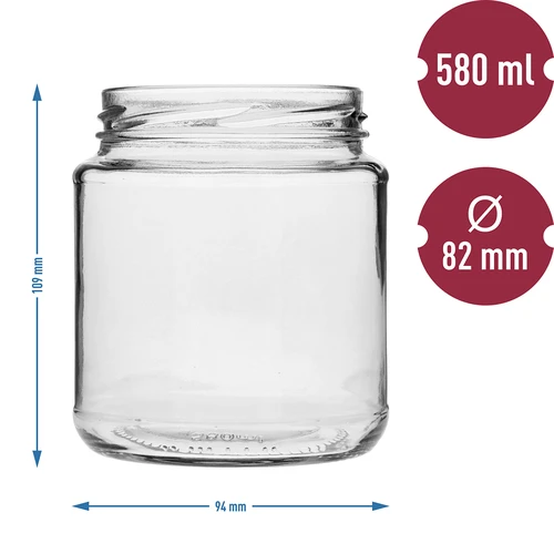 Sklenice twist-off, tlouštík 580ml s černým víčkem fi 82/6, 6 ks. - 5