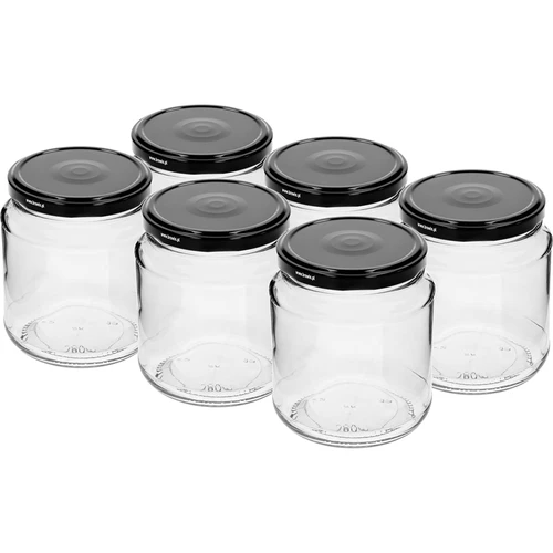 Sklenice twist-off, tlouštík 580ml s černým víčkem fi 82/6, 6 ks.