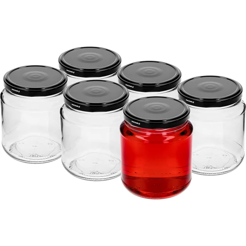 Sklenice twist-off, tlouštík 580ml s černým víčkem fi 82/6, 6 ks. - 2