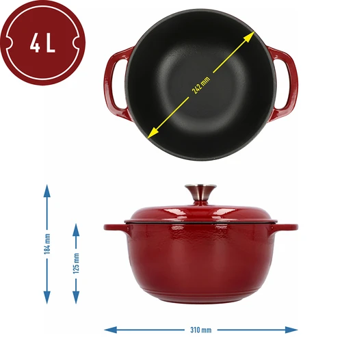 Smaltovaný litinový hrnec - bordový, 4 L - 4