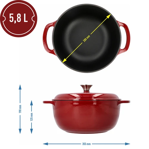 Smaltovaný litinový hrnec - bordový, 5,8L - 4