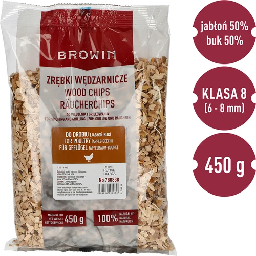Štěpky na uzení/grilování, 50 % jabloň + 50 % buk, 450 g, frakce 8 - 3