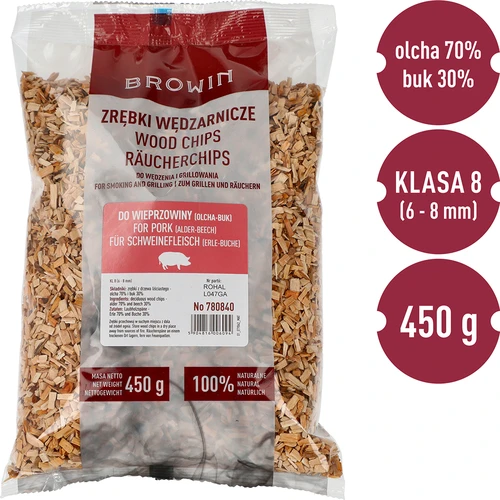 Štěpky na uzení/grilování, 70 % olše + 30 % buk, 450 g, frakce 8 - 3