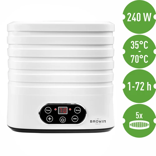 Sušička na houby, ovoce, zeleninu a bylinky s regulací teploty, 240W, bílá - 9
