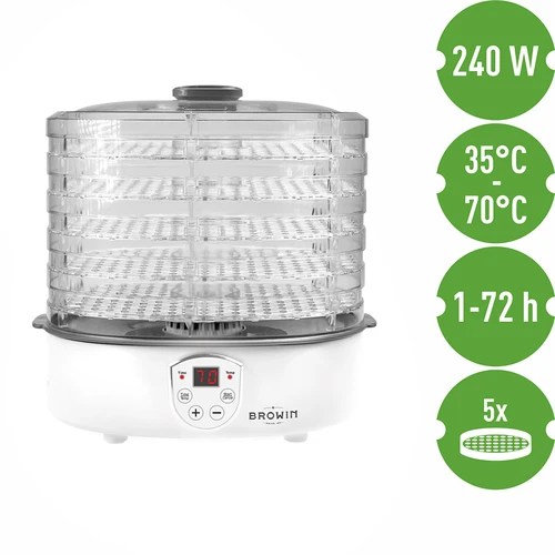 Sušička na houby, ovoce, zeleninu a bylinky s regulací teploty, 240W, průhledná - 7