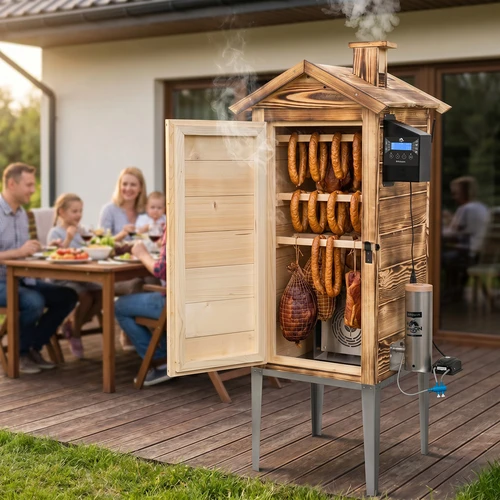 Udírna s Wi‑Fi, 200 l – dragON WOOD 100IQ s elektrickým topným modulem a řídicí jednotkou, z opalovaného dřeva - 12