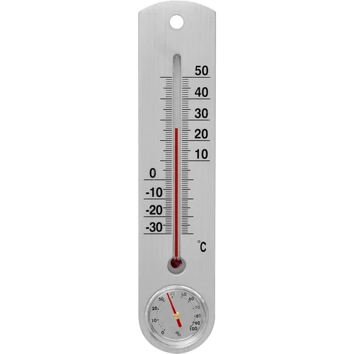 Univerzální stříbrný teploměr s vlhkoměrem (-30°C do +50°C) 25cm