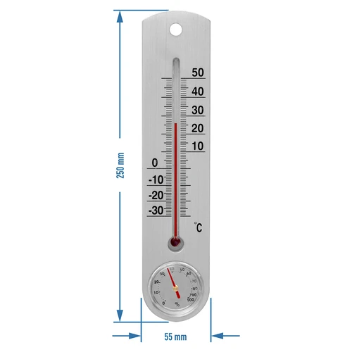 Univerzální stříbrný teploměr s vlhkoměrem (-30°C do +50°C) 25cm - 2