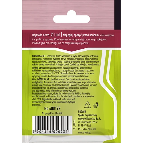 Univerzální vinné kvasnice bez množení, 20 ml - 2