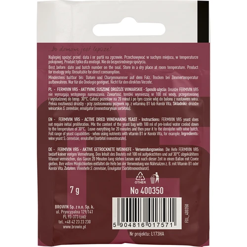 Vinné kvasnice Fermivin VR5, 7 g - 2