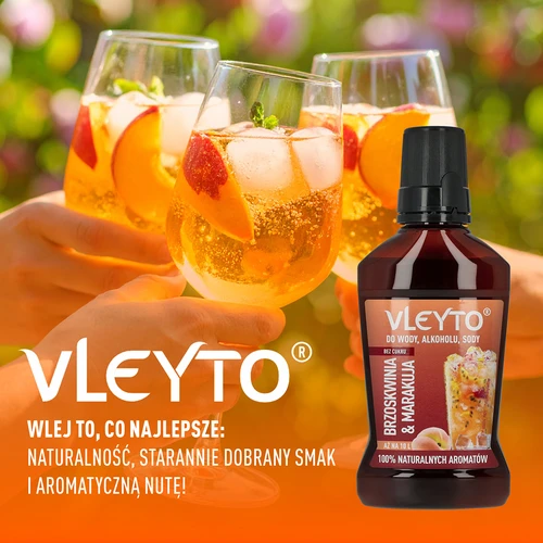 VLEYTO Broskev & Marakuja – chuťová esence s přírodními aromaty, 250 ml - 6