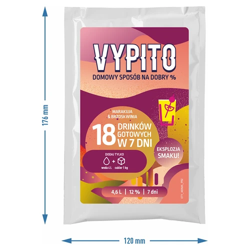 VYPITO 12%, sáček na 18 drinků – Marakuja-Broskev, 126 g - 2